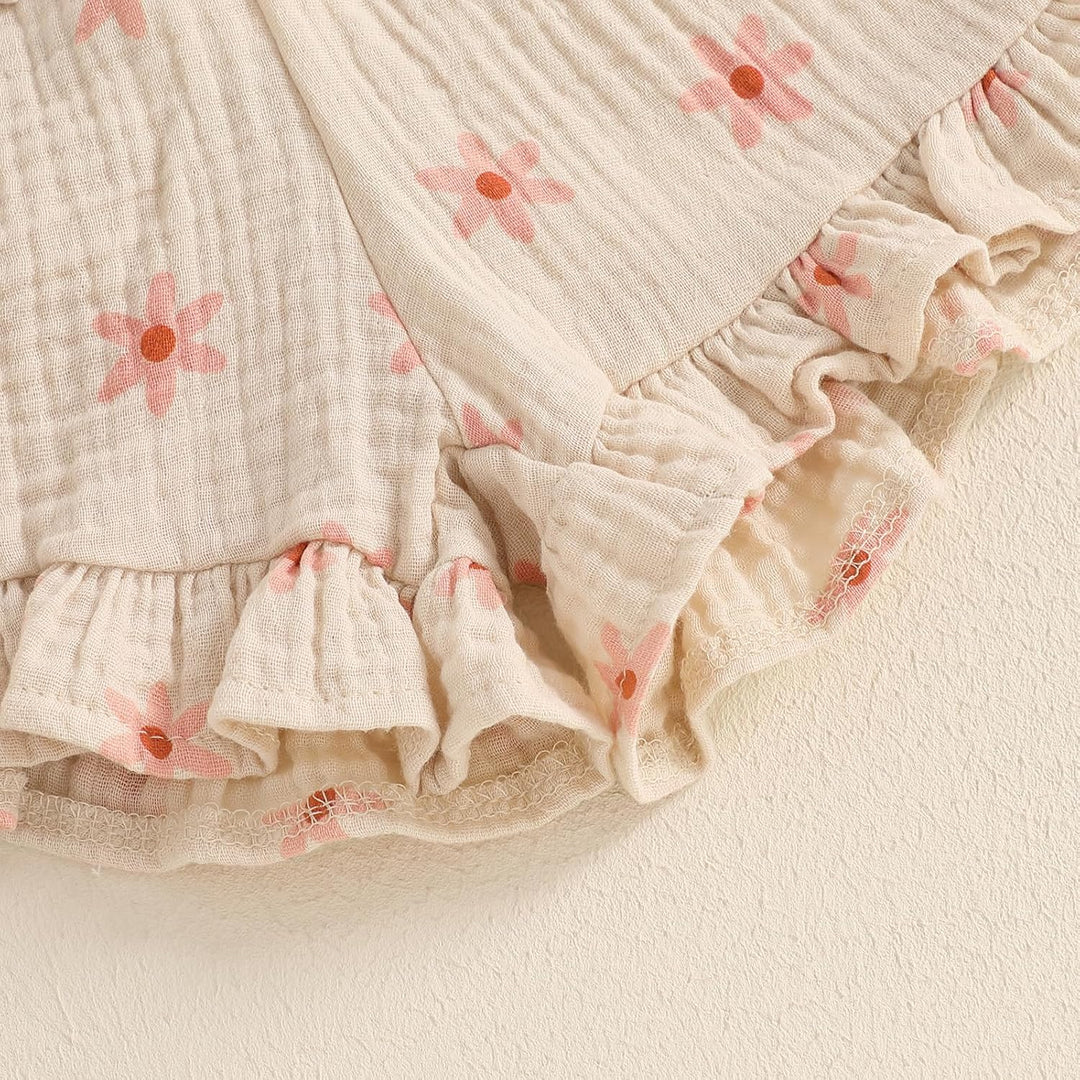 Baby Mädchen Musselin Kleidungset Kurzarm Oberteil+ Shorts Rüschen Babysets Schleife und Blumenmuste