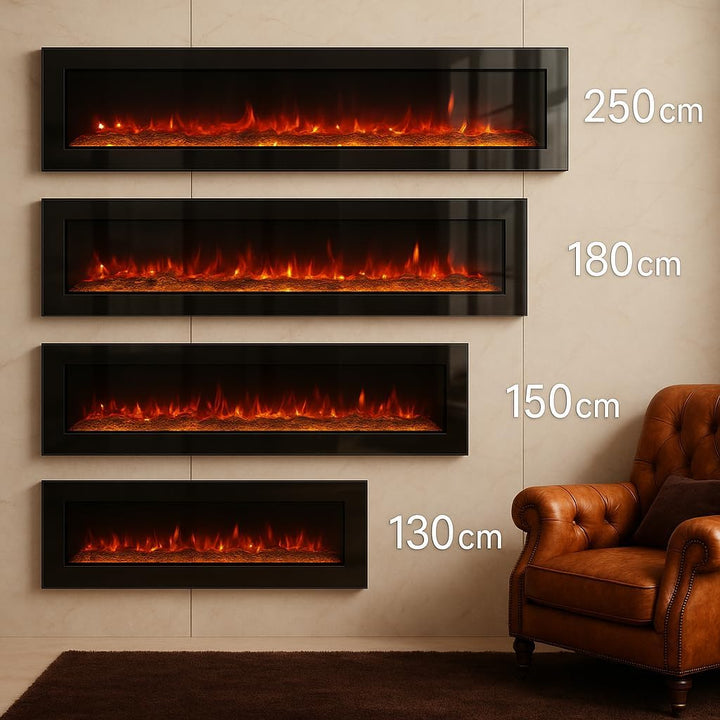 Elektrokamin Wandkamin Ben 250cm mit LED Flammensimulation - Farbwechsel - inkl. Fernbedienung, Time