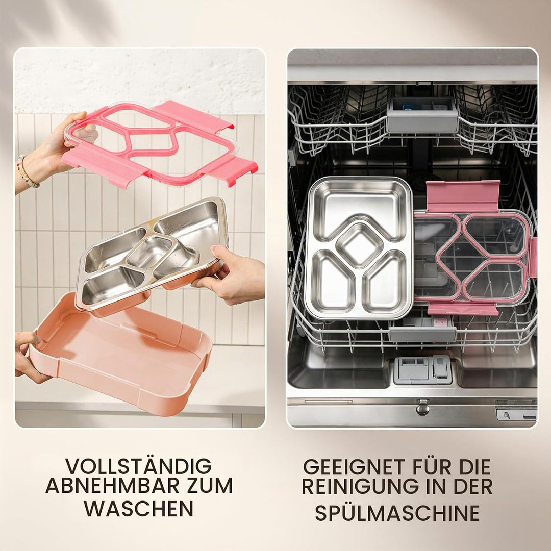 Edelstahl Brotdose Kinder,1020ml Metall Bento Lunchbox mit 4 Fächern Auslaufsichere Brotbox Kinderga