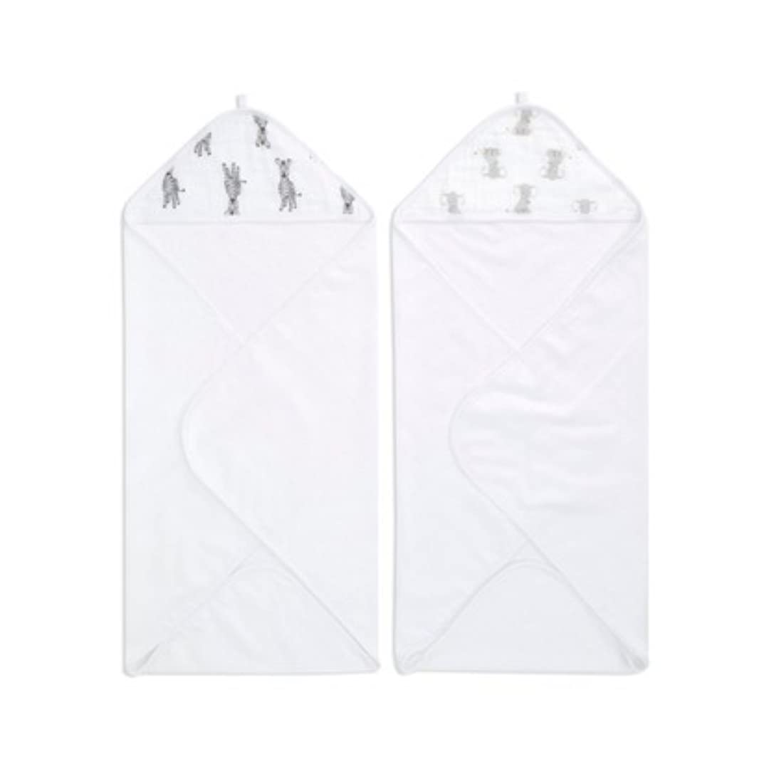 aden + anais Safari Kapuzenhandtuch - Packung von 2 | 100% Baumwolle Terry Handtuch mit Musselinhaub