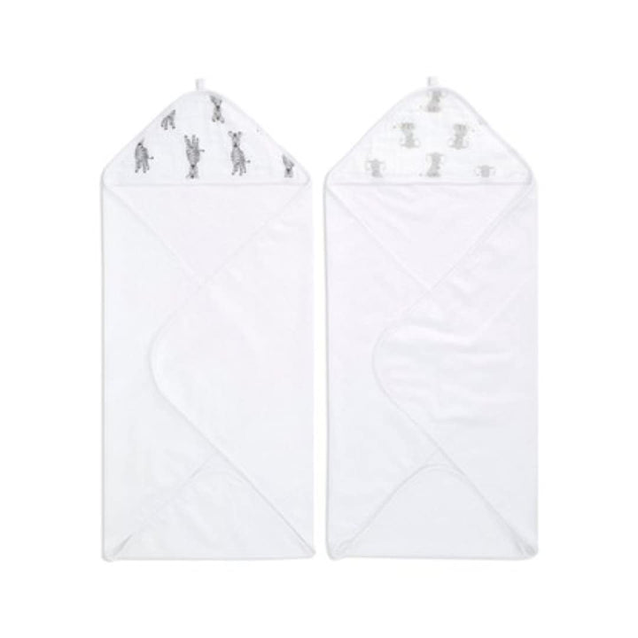 aden + anais Safari Kapuzenhandtuch - Packung von 2 | 100% Baumwolle Terry Handtuch mit Musselinhaub
