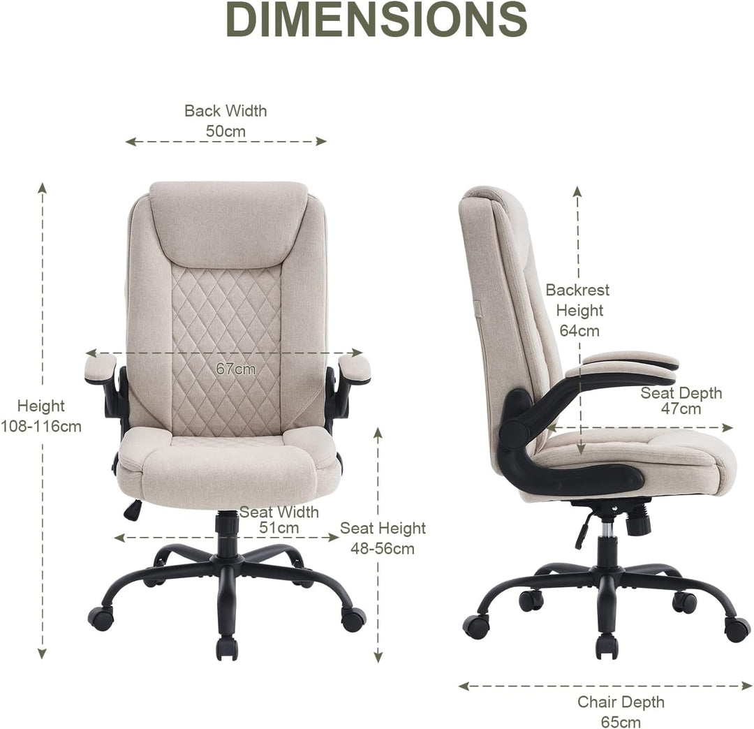 CASTLOVE Bürostuhl Ergonomisch Schreibtischstuhl Chefsessel Mit Gepolsterten Armlehnen Klappbar, H?h