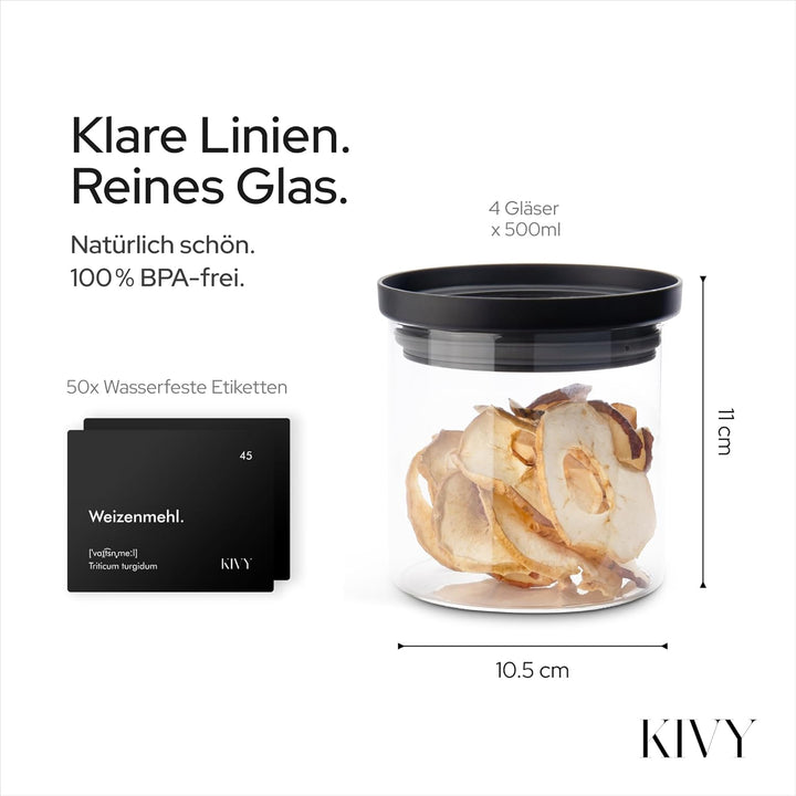 KIVY Vorratsgläser mit transparenten Glasdeckel [4x 500ml] Luftdichte Aufbewahrungsgläser mit Deckel