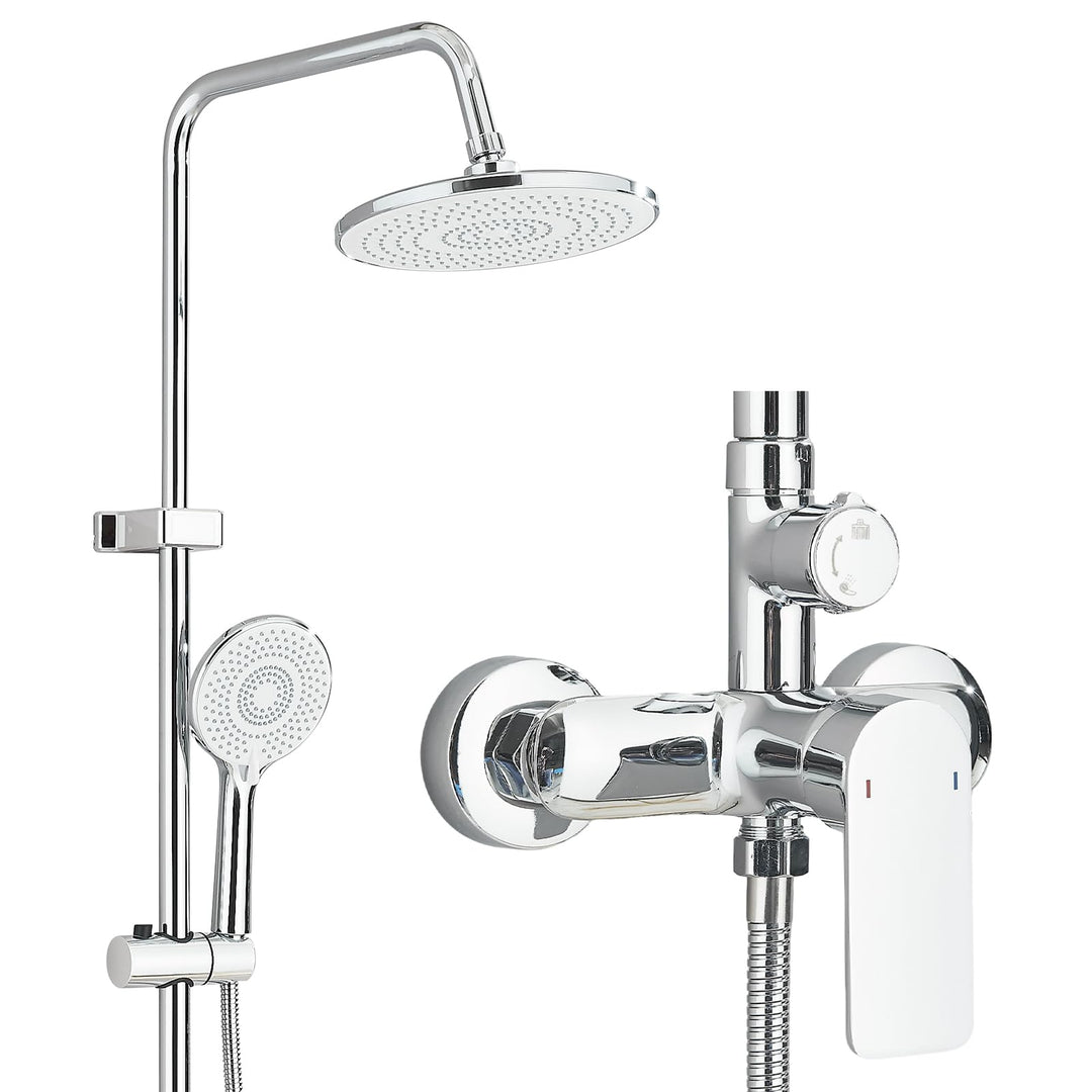 HUAHOMDY Duschsystem mit Armatur with 25 cm Rund Regendusche und 3 Strahlarten Duschkopf Komplettset