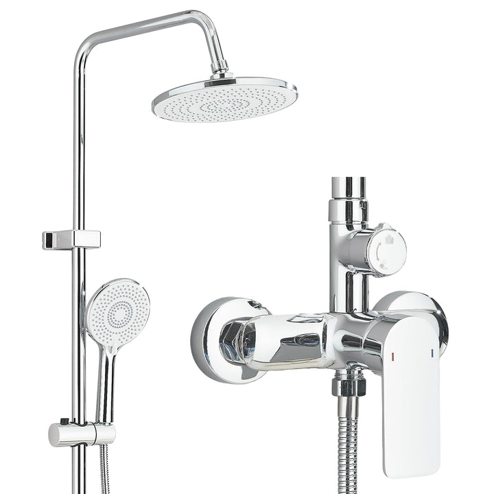 HUAHOMDY Duschsystem mit Armatur with 25 cm Rund Regendusche und 3 Strahlarten Duschkopf Komplettset