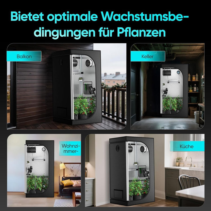 Growzelt Komplettset mit M1500 LED Vollspektrum Grow Lampe 80x80x160cm Grow Tent 4" 215 CFM 3000RPM