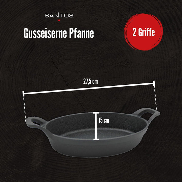 SANTOS Grillpfanne oval 22x15cm - Gusseiserne Pfanne - Braten, Grillen - Gusseisenpfanne Oval - 2 Gr