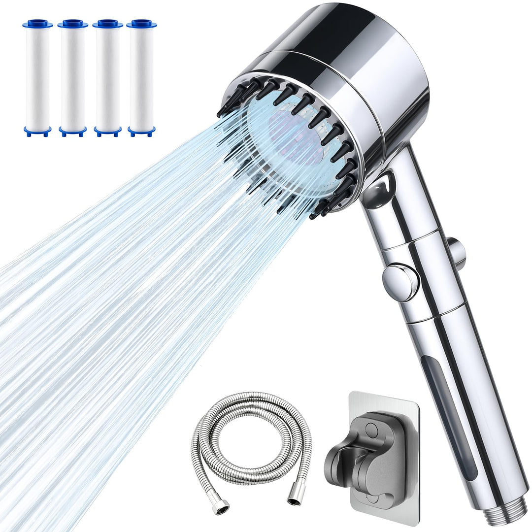 LENDOO Duschkopf mit Filtera – Hochdruck Duschkopf aus Chrom mit 15-Stufen Wasserfilter, 4 Modi & St