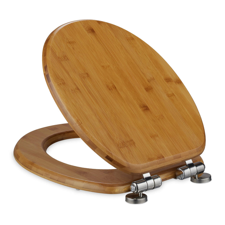 Relaxdays Toilettendeckel mit Absenkautomatik & Quick Release, 37,5 x 43,5 cm, Bambus, Montage von O