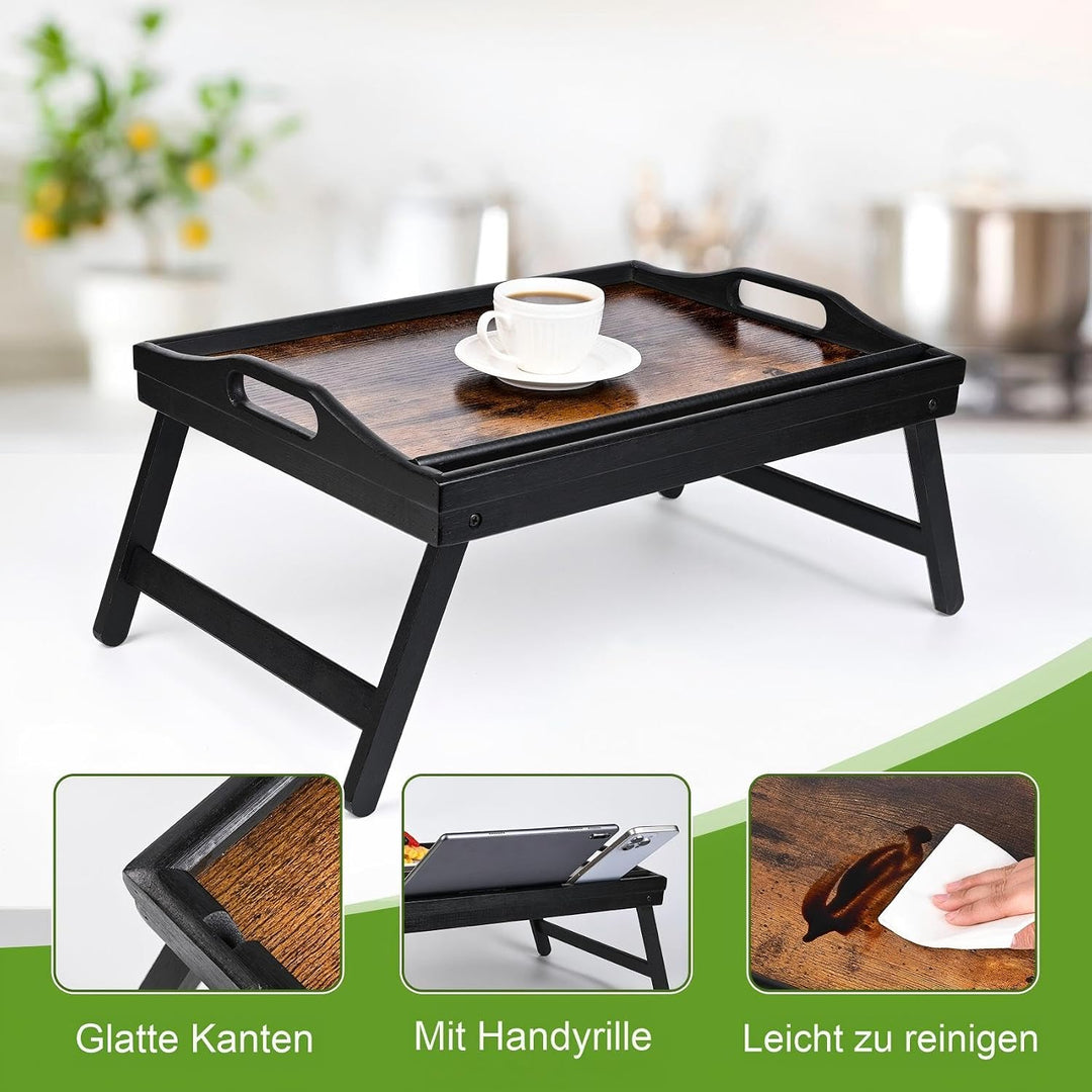 VASMIA Betttablett Tisch mit klappbaren Beinen, Bambus Frühstück im Bett Essen, Servieren, Laptop-Sc
