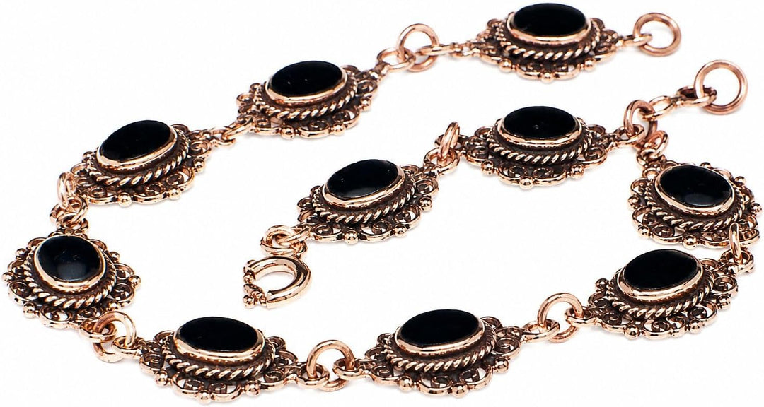 Windalf Mittelalter-Armkette MÉDIÉVALE 19 cm Schwarzer Onyx Armband Edle Bronze
