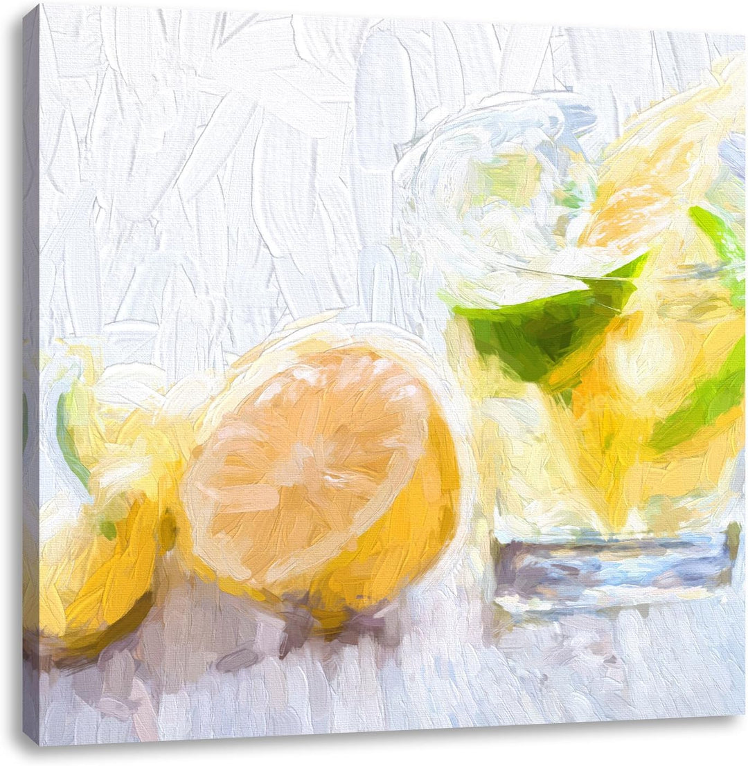 Pixxprint Gin Tonic Shot mit Zitronen als Leinwandbild Quadratisch/Grösse: 70x70 / Wandbild/Kunstdru