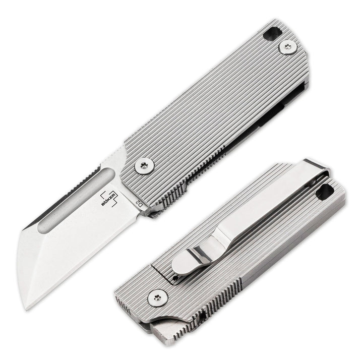 Böker Plus® BabyX Flipper Steel - kugelgelagertes EDC Mini Taschenmesser mit D2 Sheepfoot Klinge - k