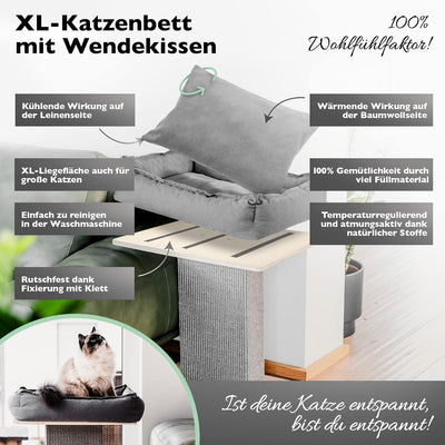 Nemmy Premium Kratzbaum klein grau | Stabiler Kratzstamm extra breit | Katzenbett mit Kissen | Katze