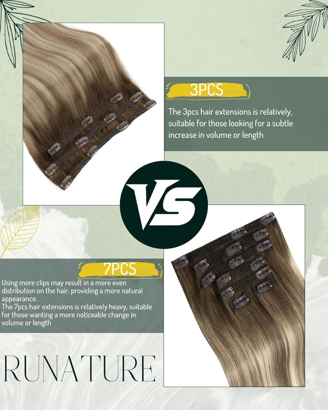RUNATURE Clip in Extensions Echthaar Balayage Braun Blond 45cm Glatt Clip Extensions Echthaar Günsti