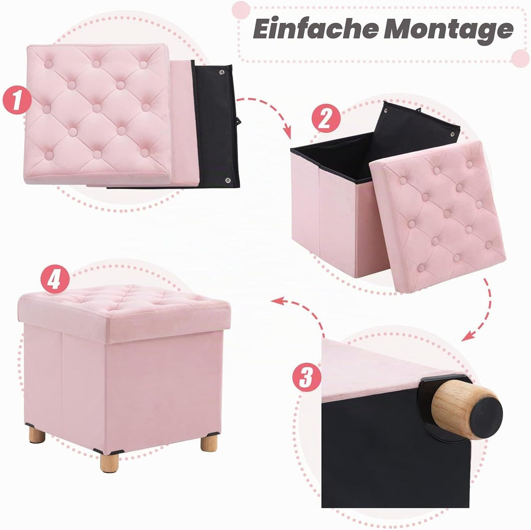BRIAN &amp; DANY Sitzhocker mit Stauraum Faltbar, Hocker Samt mit Beinen und Deckel, Fusshocker Klein Au
