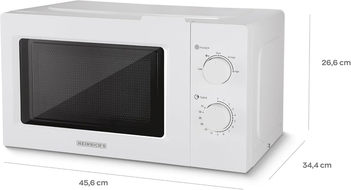 HEINRICHS Mikrowelle, kompakte Mikrowelle, 20L Volumen, 5 Leistungsstufen, inkl.35 min. Timer, Defro