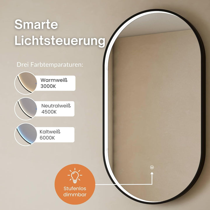 Planetmöbel Schuhschrank schmal inkl. ovaler Spiegel mit Beleuchtung (3 Lichtstufen), Schuhkommode m