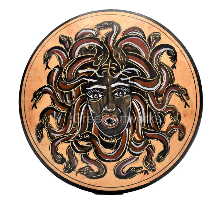 Medusa Schmuckkästchen griechisch römisch schwarz Figur Keramik 11,5 cm