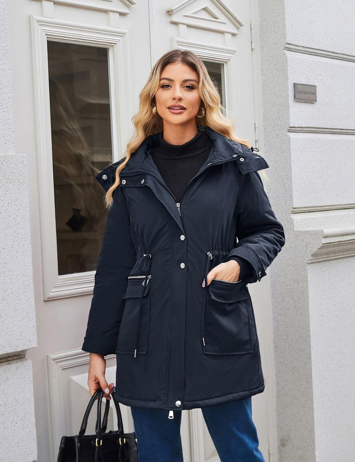 Maacie Umstands Baumwolljacke 3 in 1 Winter Langer Puffer Daunenjacke Parka mit Kapuze mit Taschen W