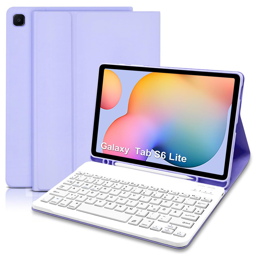 Hülle mit Tastatur für Samsung Galaxy Tab S6 Lite, Schutzhülle mit Pencil Halter Wireless Tastatur (
