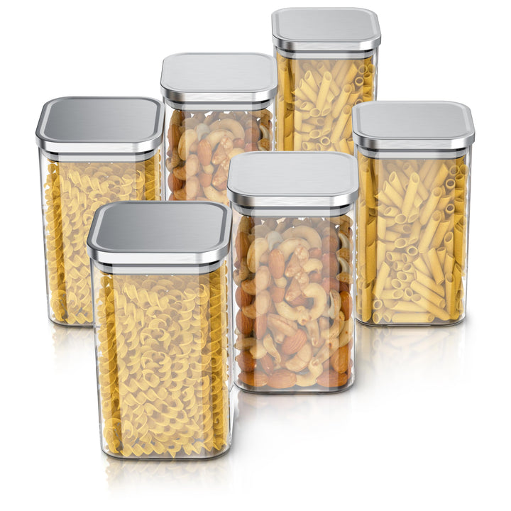 Arendo - Vorratsbehälter 1650ml mit Deckel Edelstahl - 6er Set - Behälter aus Glas – hitzebeständig