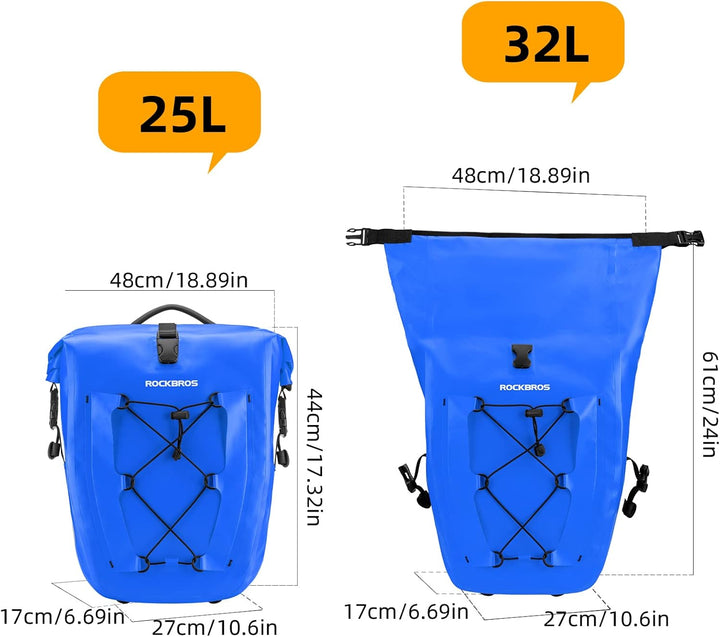 ROCKBROS Gepäckträgertasche Fahrradtasche für Gepäckträger 25L-32L 100% Wasserdicht Hinterradtaschen