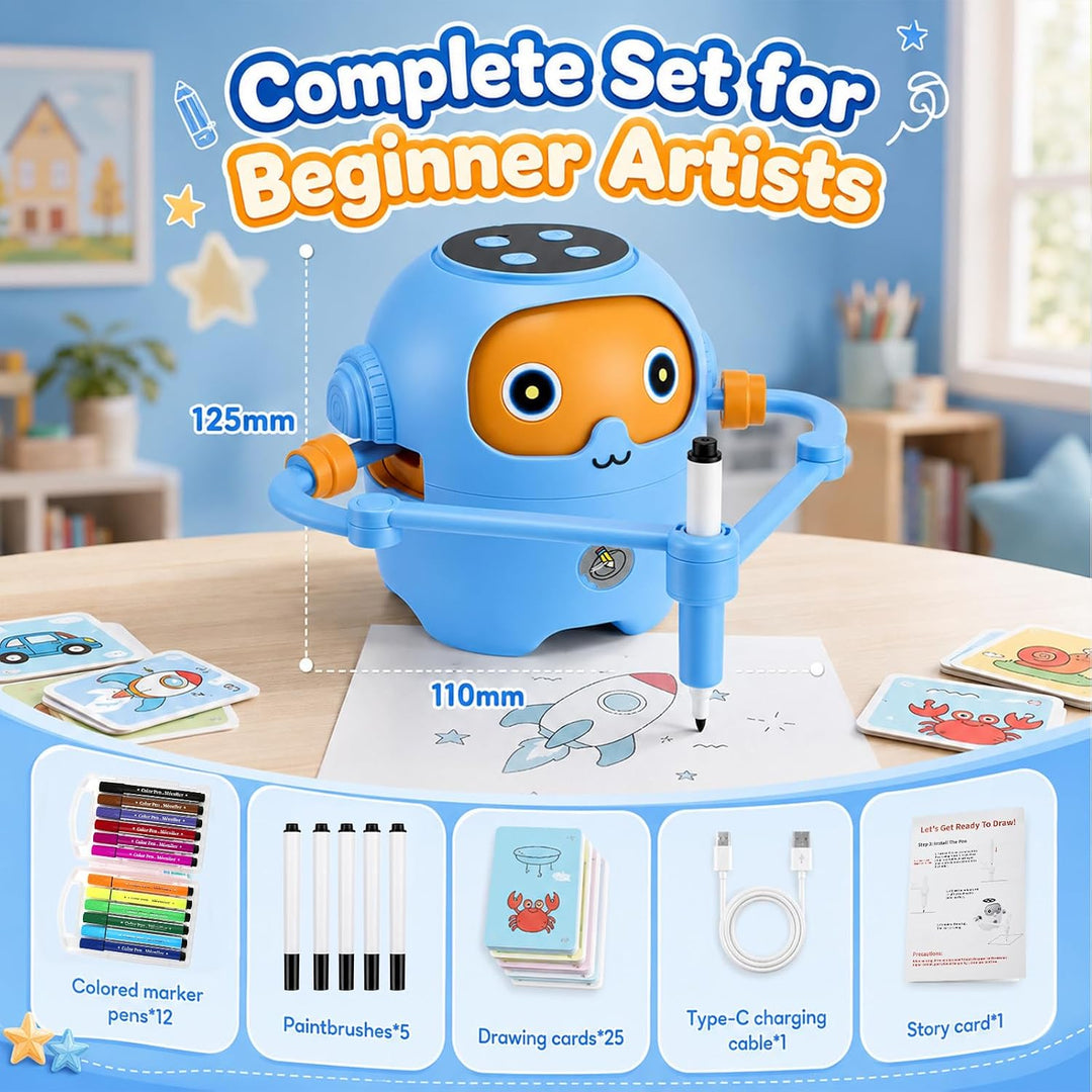 Zeichenroboter für Kinder mit 25 NFC Karten, 5 Stiften &amp; 12 Buntstiften