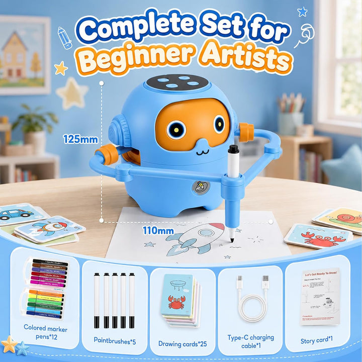 Zeichenroboter für Kinder mit 25 NFC Karten, 5 Stiften &amp; 12 Buntstiften