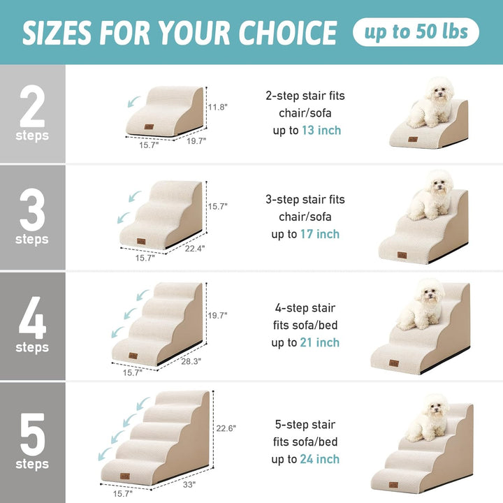 COZY KISS Hundetreppe für Kleine Hunde 40cm, Haustiertreppe für Couch aus Hochdichtem Schwamm, Hunde