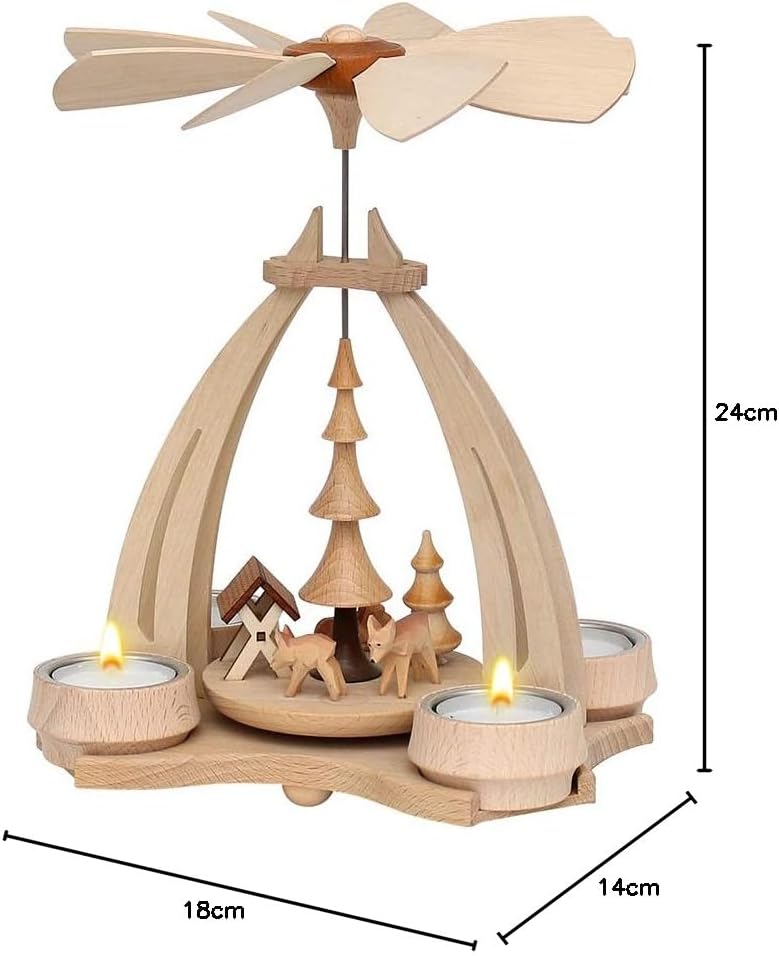 Dekohelden24 Tisch-Pyramide aus Buchenholz, Rehe mit Futterkrippe, ca. 24