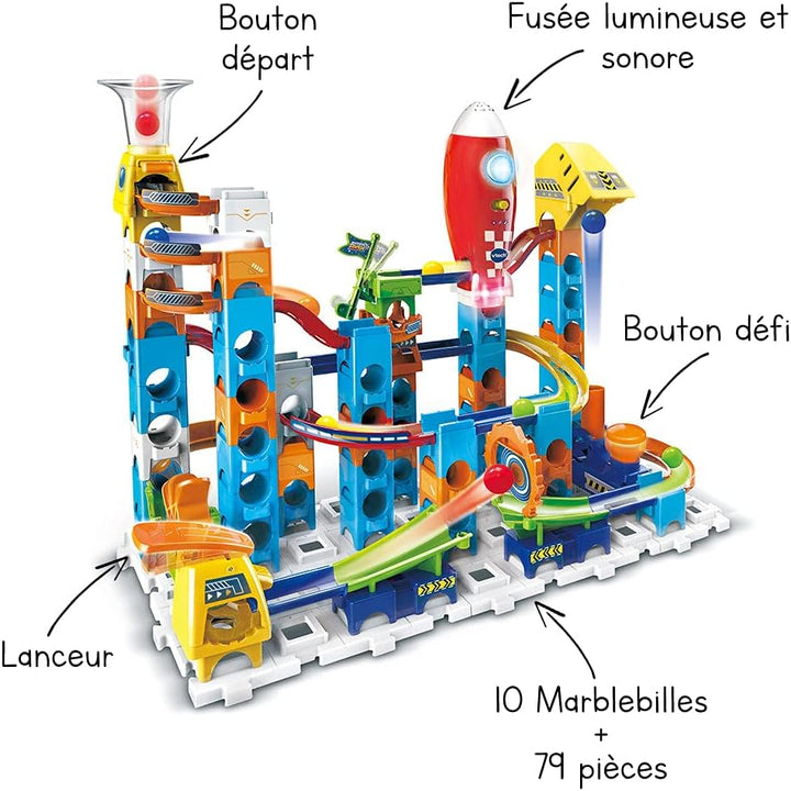 VTech - Marble Rush, elektronische Kugelbahn, Rocket Set Electronic M100E, Bauspiel, 79-teilig, 10 K