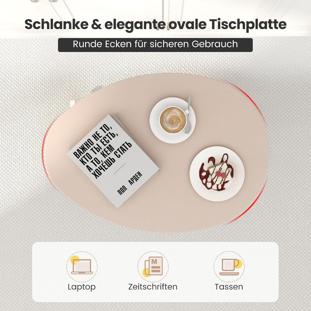 COSTWAY Beistelltisch höhenverstellbar, Laptoptisch mit Rollen 74–108 cm, mobiler Schreibtisch Sofat