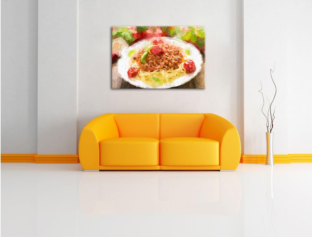 Pixxprint Spaghetti Bolognese auf dem Teller Kunst Pinsel Effekt, Format: 100x70 auf Leinwand, 100x7