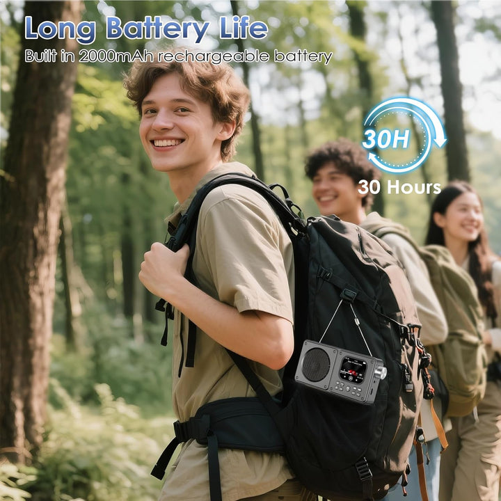 16GB Tragbares Radio mit Bluetooth 5.3, 30 Stunden ultralanger Akku-UKW-Radio, Farbdisplay, Wecker u