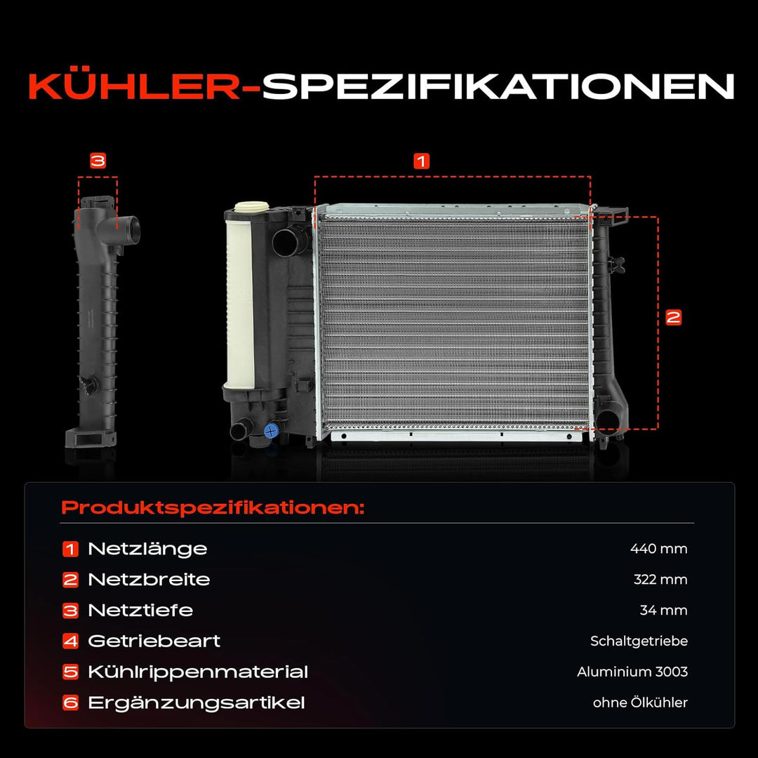 Frankberg Kühler Wasserkühler Motorkühler Schaltgetriebe Kompatibel mit 3er E36 1.6L-2.8L 1990-1998