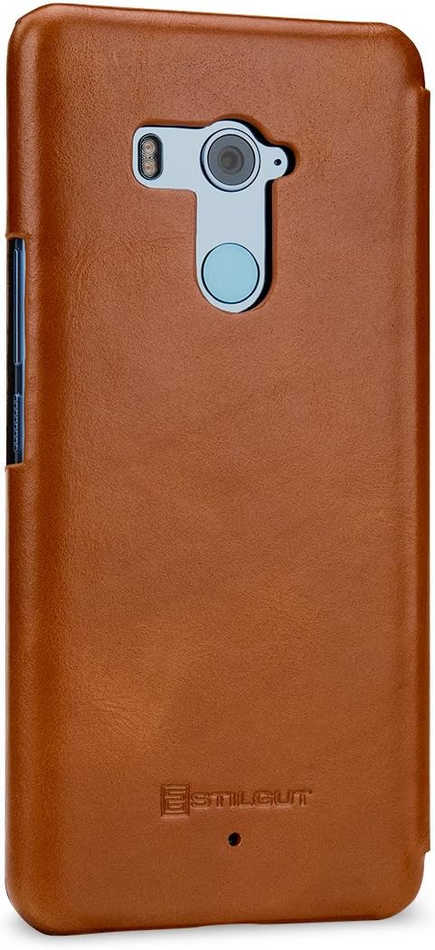 STILGUT Book Type Case, Hülle Leder-Tasche für HTC U11+ (U11 Plus). Seitlich klappbares Flip-Case au