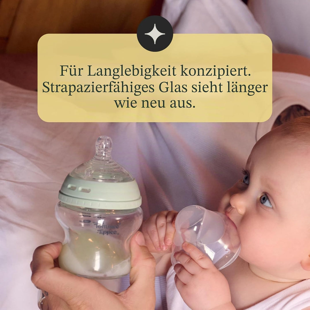 Tommee Tippee Babyflaschen aus Glas, Closer to Nature Newborn Starterset, Natürlich Geformter Trinks