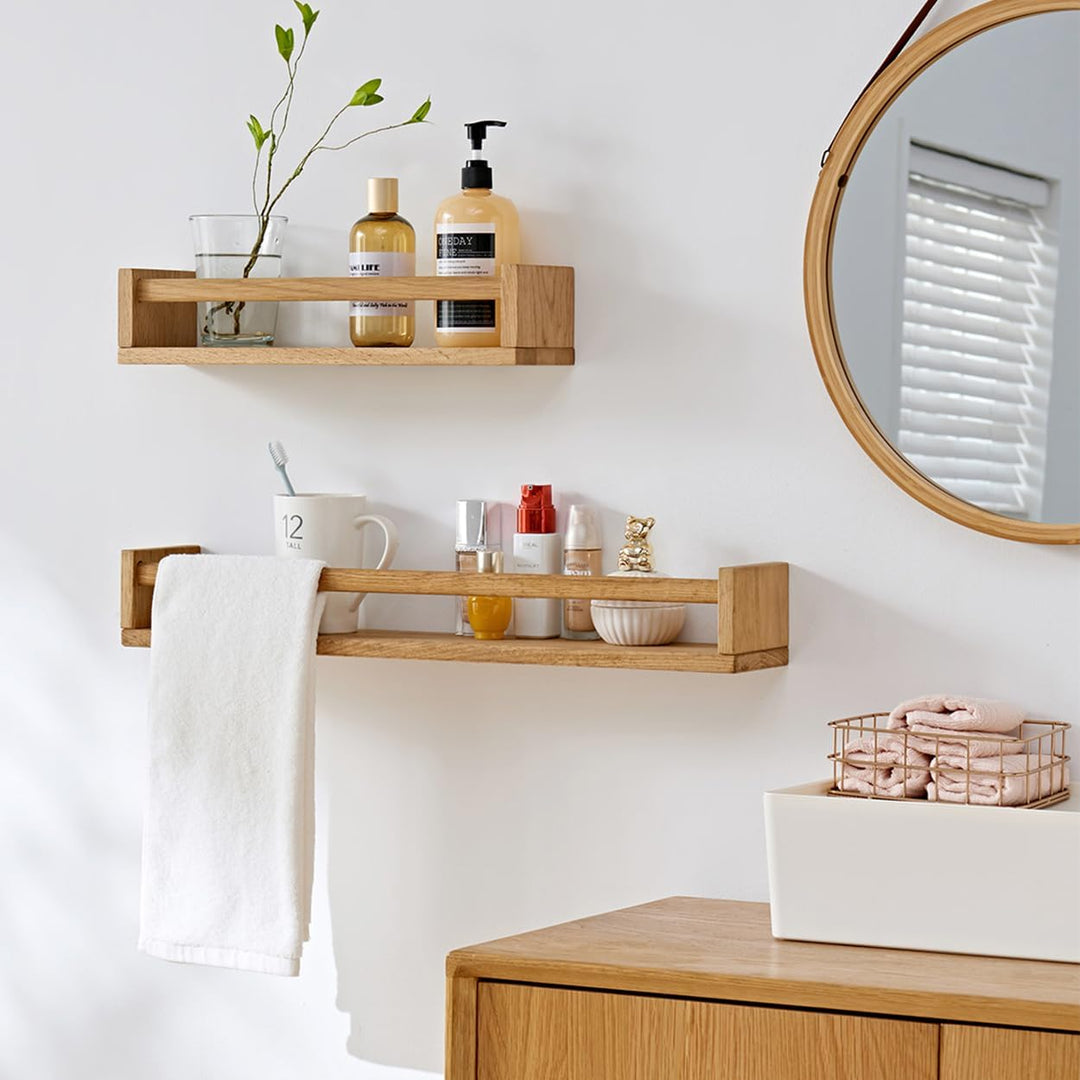 Wandregal Kinderzimmer Holz Bücherregal Wand, 60cm Wandregal Eiche Massiv für Kinderzimmer, Eiche Sc