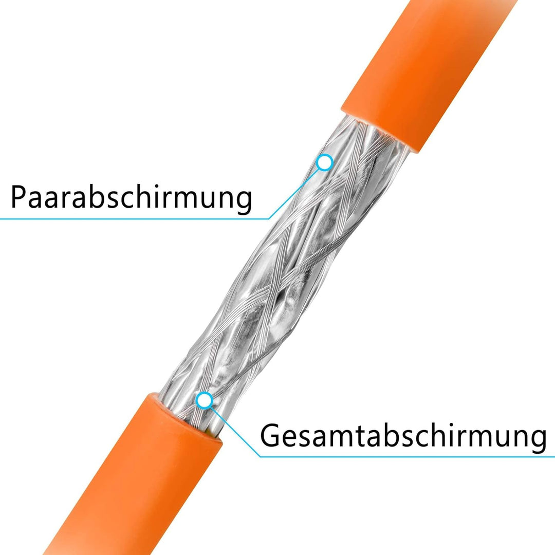 HB-DIGITAL 100m CAT.7a Netzwerkkabel Orange Verlegekabel Ethernet LAN AWG23 Reines Kupfer S/FTP PiMF