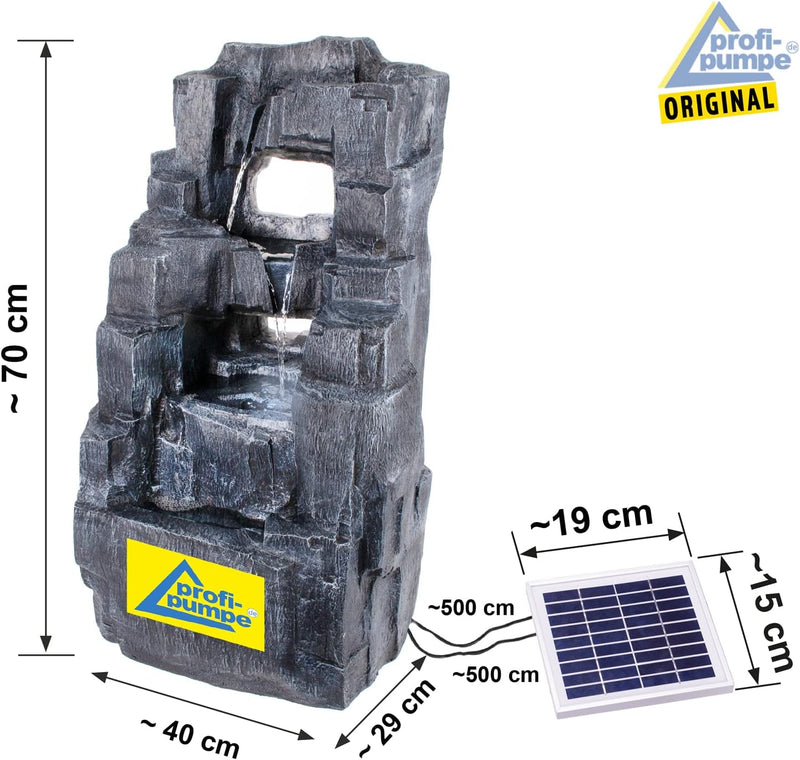 Solar Gartenbrunnen Brunnen Zierbrunnen Zimmerbrunnen Springbrunnen Brunnen mit LED-Licht, Wasserfal