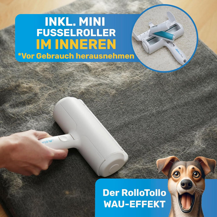 BluePet Tierhaarentferner wiederverwendbar mit Mini Fusselrolle | Fusselentferner für Kleidung, Sofa