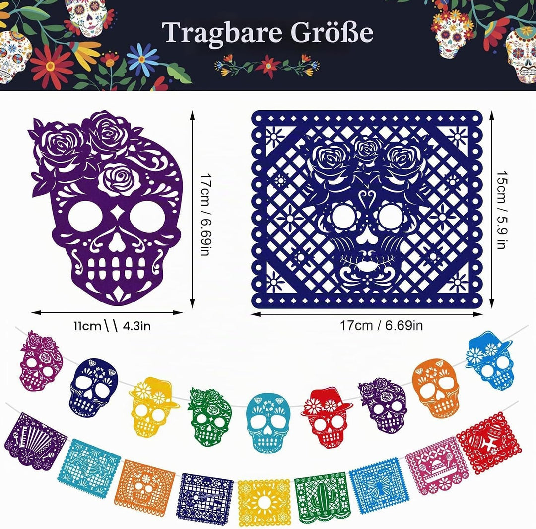 HOWAF 27 Dia De Los Muertos Deko Tag der Toten Banner Filz Dia De Los Muertos Girlande Mexiko Hallow