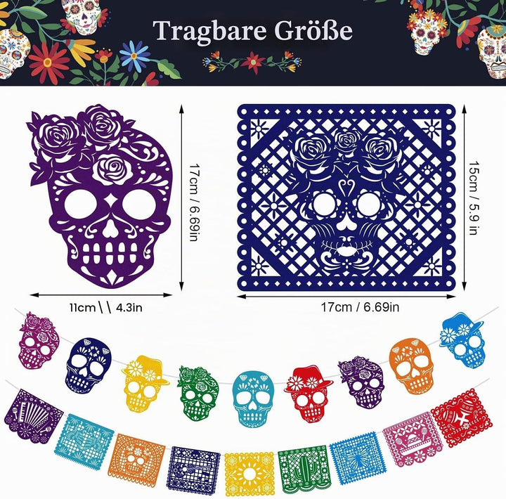 HOWAF 27 Dia De Los Muertos Deko Tag der Toten Banner Filz Dia De Los Muertos Girlande Mexiko Hallow