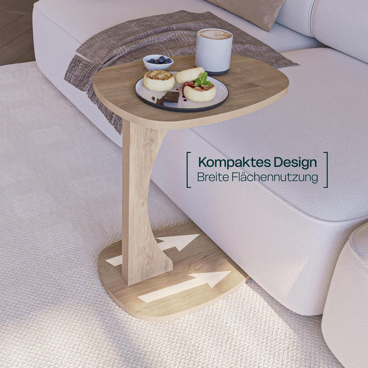 sugodesign Beistelltisch Couch mit Rollen, Kleiner Beistelltisch C-Form, Sofatisch in stylischer Smo