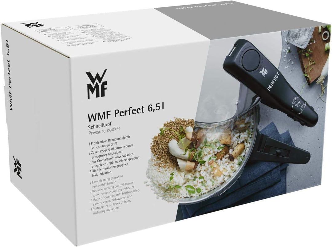 WMF Perfect Schnellkochtopf Induktion 6,5l, Dampfkochtopf, Cromargan Edelstahl poliert, 2 Kochstufen