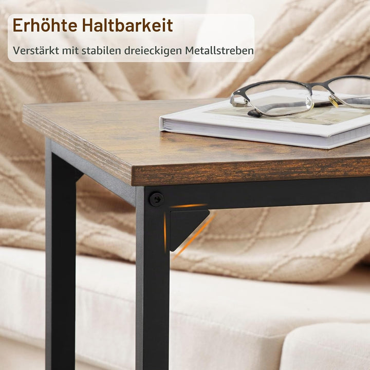 AMHANCIBLE Beistelltisch, Couchtisch C Form, Wohnzimmertisch mit Metallgestell, mobiler Kaffeetisch,