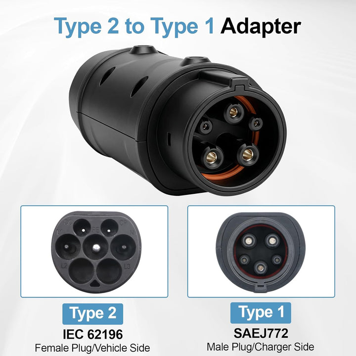Typ 2 auf Typ 1 EV Ladeadapter, Max32A, 250 V, 7.4 kW IEC 62196 auf SAE J1772 Ladeadapter für Elektr
