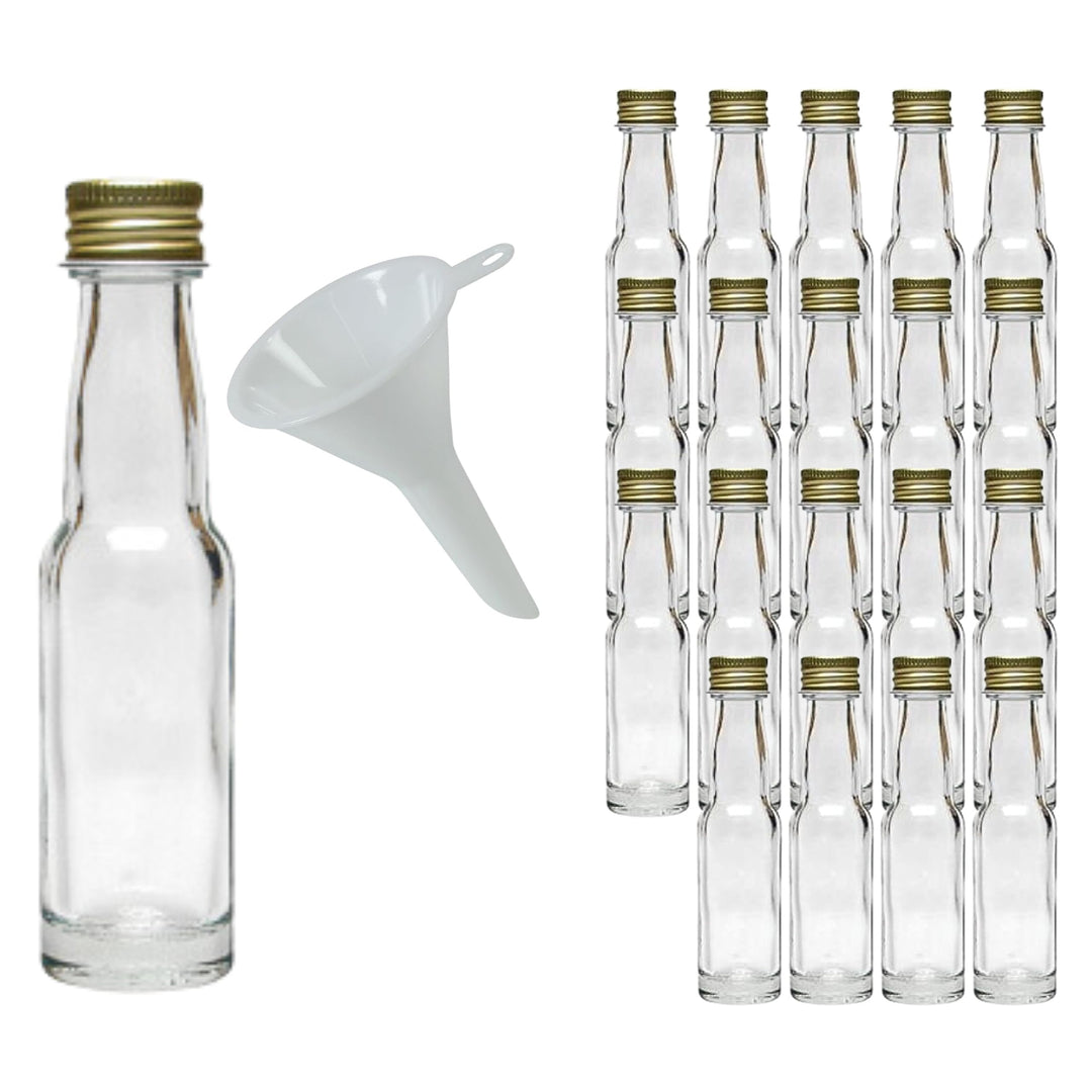 mikken 20 Mini Glasflaschen 20 ml mit Schraubverschluss inkl. Trichter, 20 ml