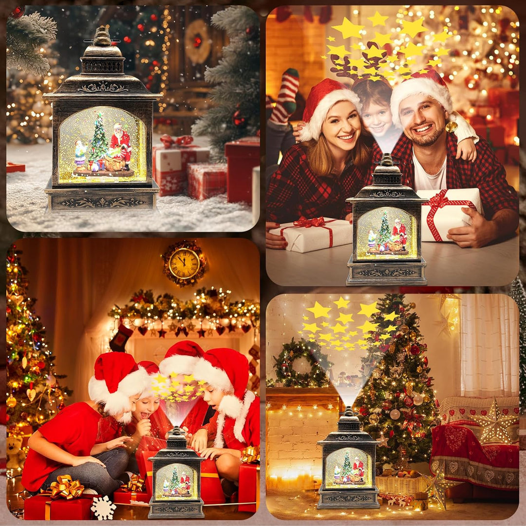 Marsyu Weihnachts Schneekugel Laterne mit Zeitschaltuhr, Beleuchtete USB/batteriebetriebene Wirbelnd